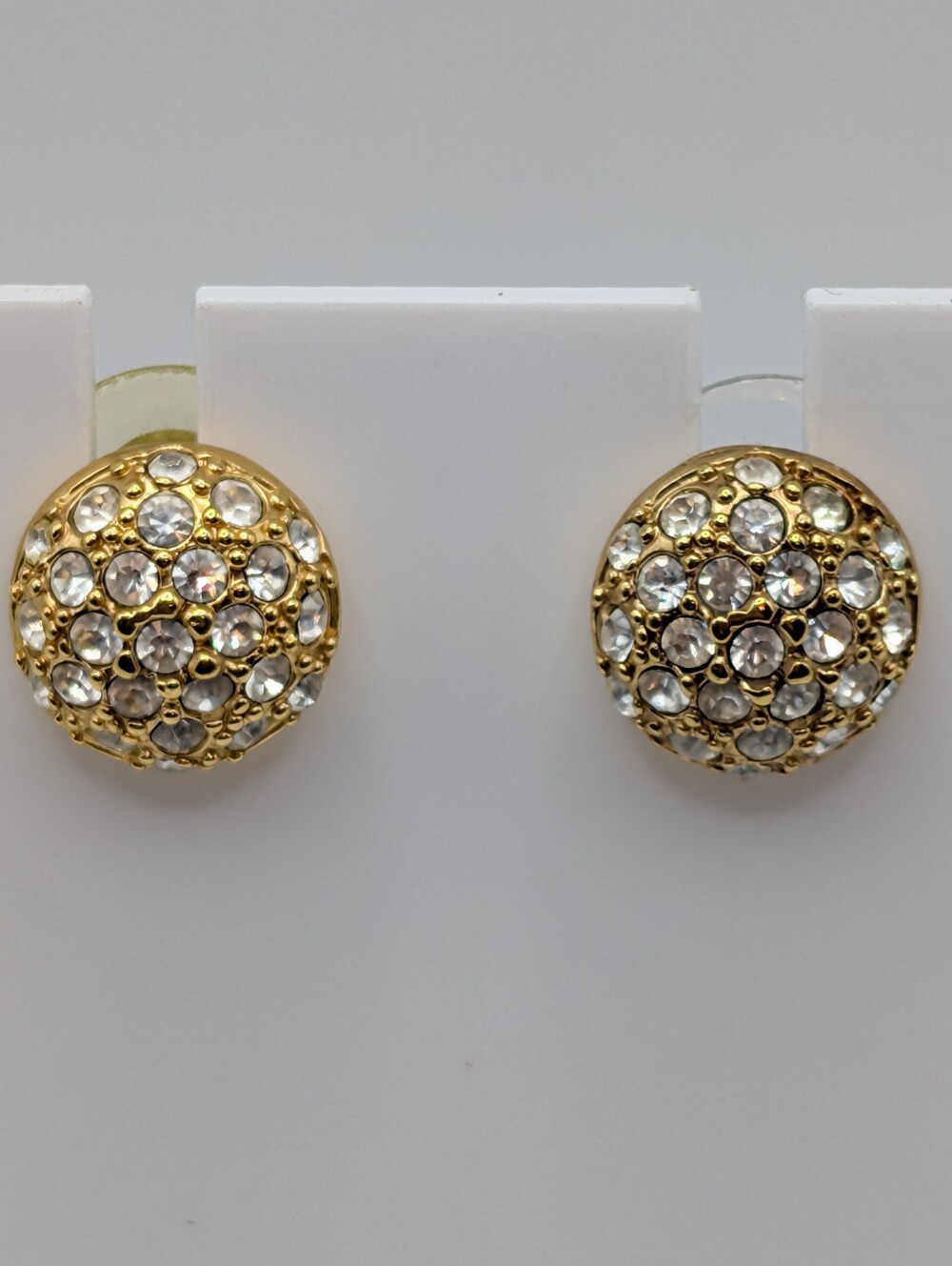 Vintage ROMAN Gold Tone Rhinestone Pavé Dome Stud Earrings Signed
